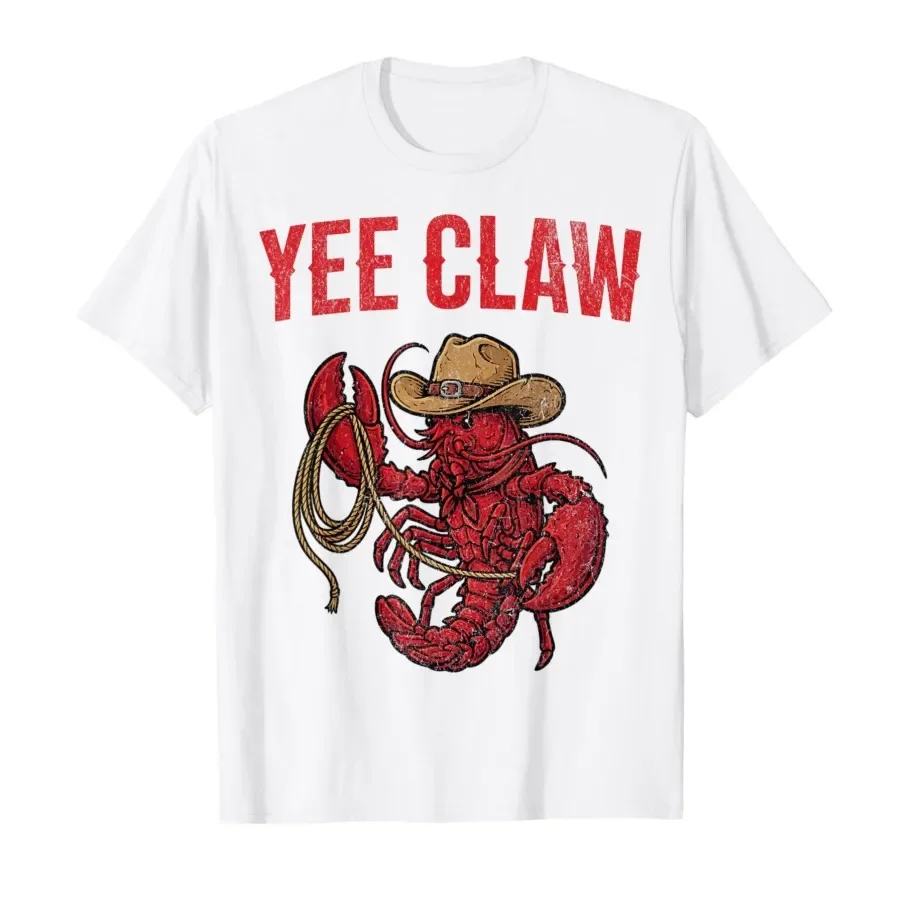 Funny Lobster Cowboy Crab Trendy Yee Claw Meme Crawfish T-shirt For Men Women 100% Cotton T Shirts Short Sleeve Tops 0420-1