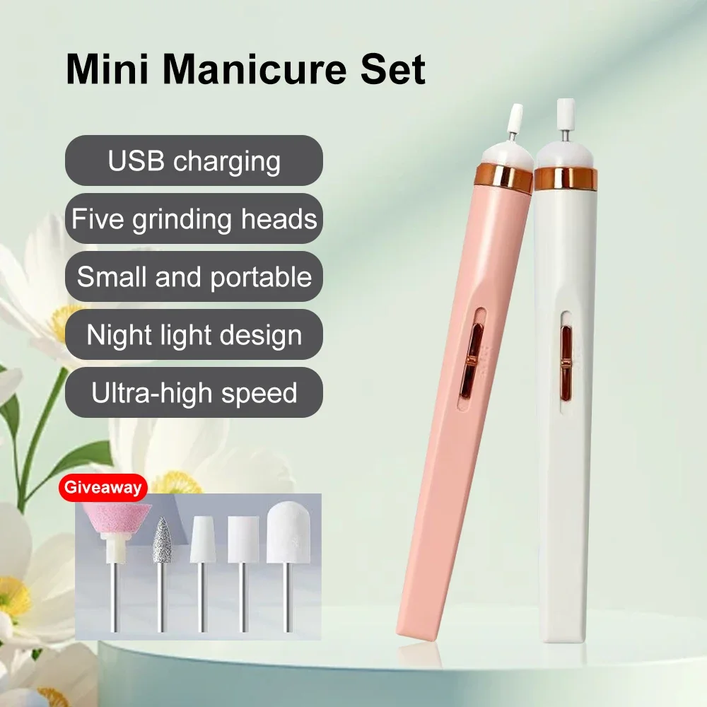 Electric Nail Polish Drill Set Machine With Light Portable With Battery Mini Electric Manicure Art Pen Tools For Gel Remover