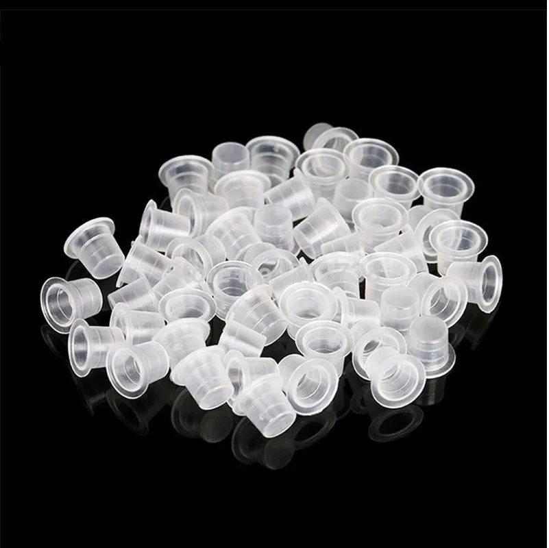 100Pcs Empty Plastic Disposable Tattoo Ink Cups Permanent Makeup Pigment Clear Container Cap Needle Tips Tattoo Accessory