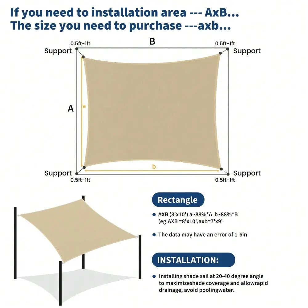 

Duty UV Protection Sun Shade Sail Canopy Rectangle Outdoor Patio Awning, Breathable Waterproof HDPE Fabric For Deck, Backyard,