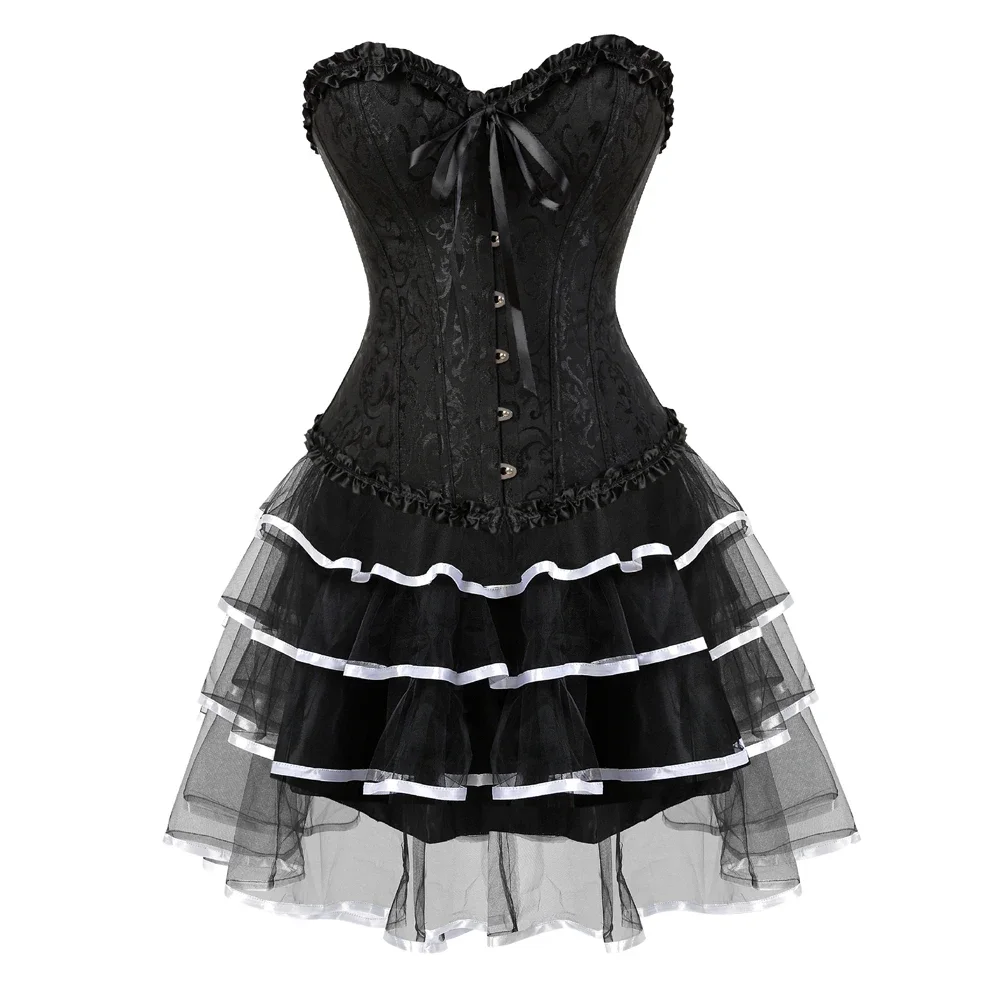 Vestido espartilho terno steampunk gótico bustier vestidos retro vintage traje overbust burlesque festa clubwear gorset saia superior conjunto