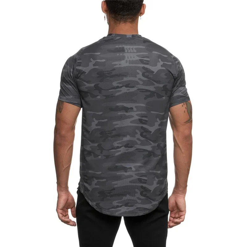 Camouflage Quick Dry Mesh Breathable Shirts Mens Fitness Sports Short Sleeve T-shirts Gym Workout Bodybuilding Muscle Clothing