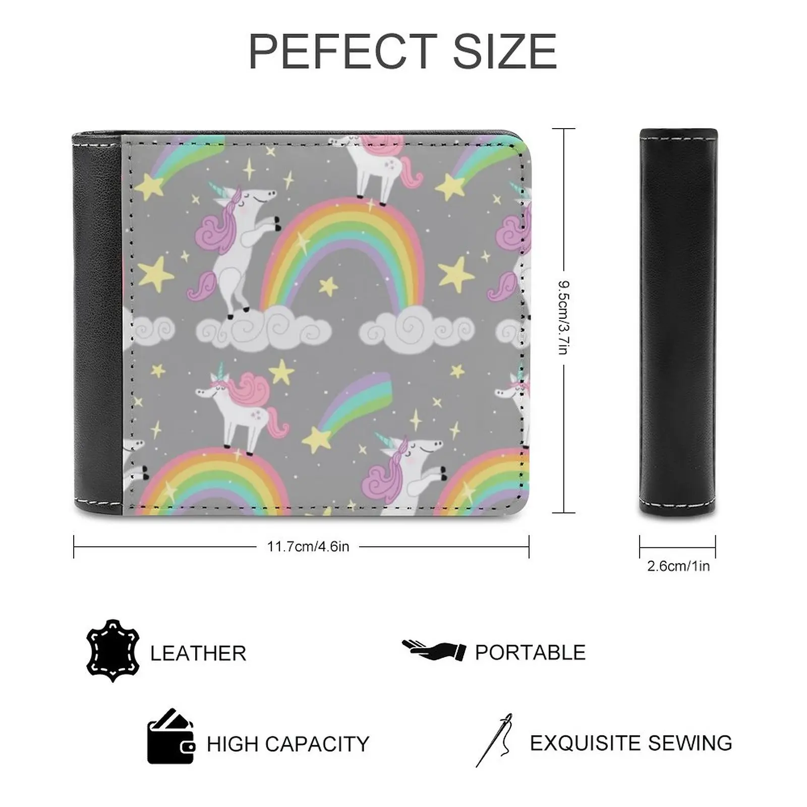 I Believe Grey New Men Wallets Pu Leather Men Purse High Quality Male Wallet Unicorn Rainbow Mythical Mystical Magic Magical