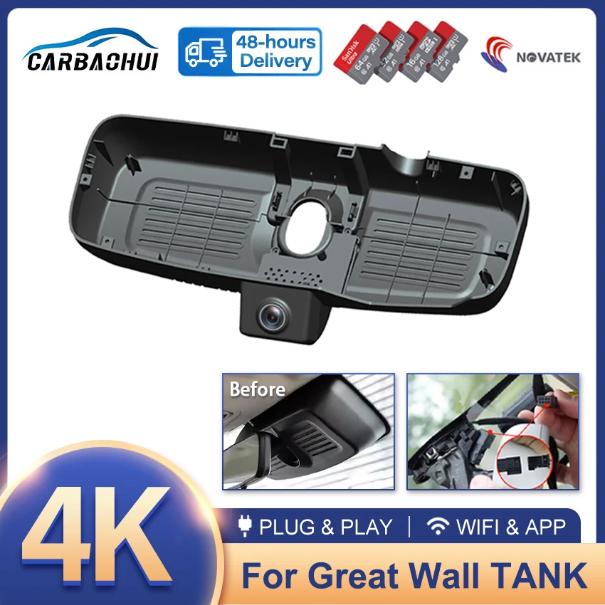 For Great Wall TANK 300 2021 2022 2023 Front and Rear 4K HD Dash Cam for Car Camera Recorder Dashcam WIFI Car Dvr Accessories