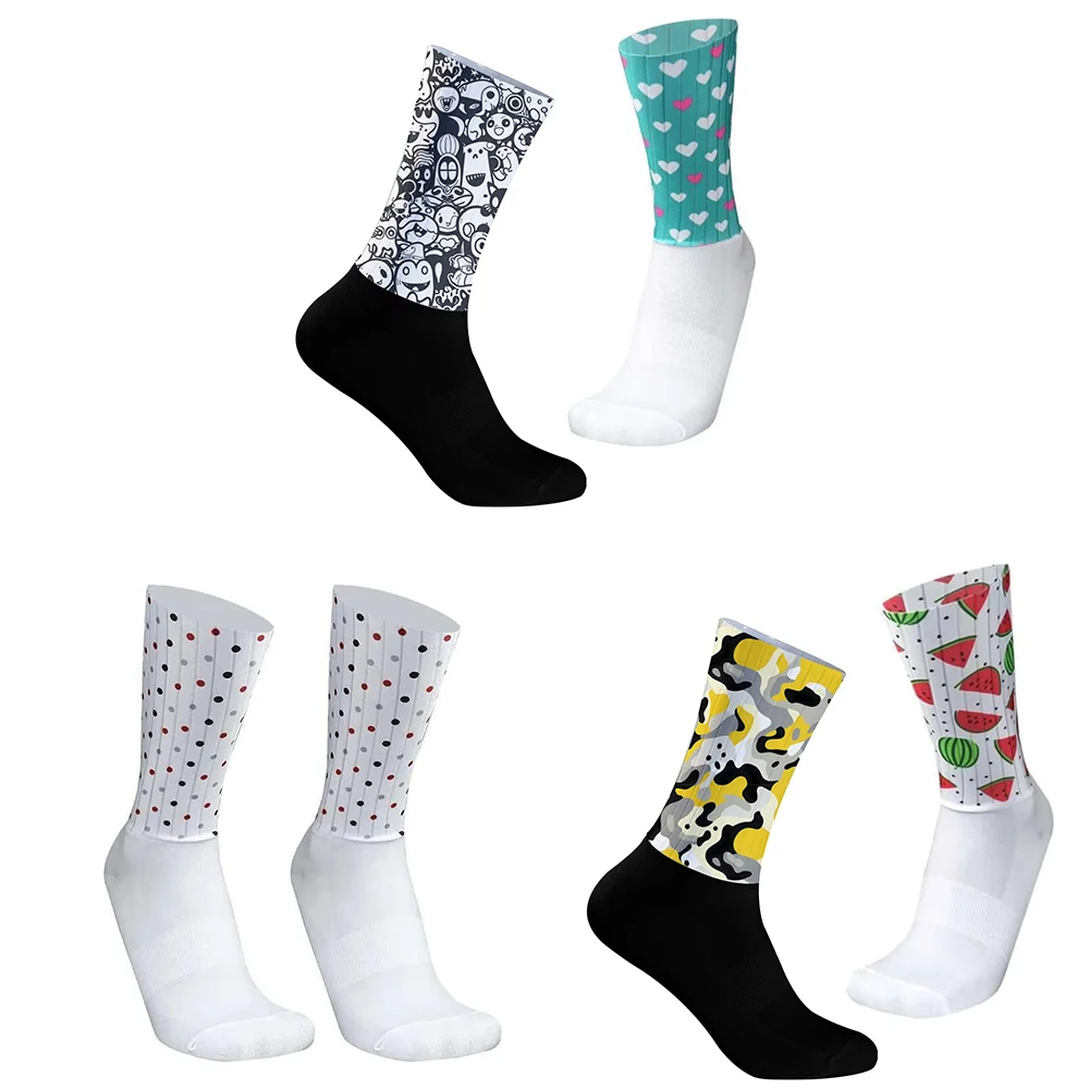 

Мужские и женские велосипедные носки до середины икры с несколькими мультяшными узорами, дышащие, впитывающие влагу, быстросохнущие спортивные носки