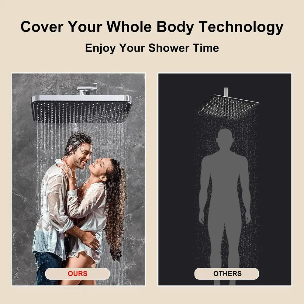 14 نظام دش مزدوج عالي الضغط مع 9 بخاخ، رؤوس محمولة وثابتة، 70 خرطوم، 11 ذراع تمديد، لمسة نهائية من الكروم