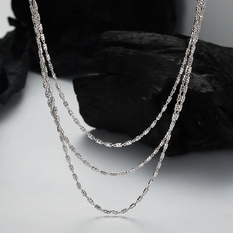 Multi-Layer Wrap Necklace Crushed Silver, S925 Sterling Silver Collarbone Chain Jewelry