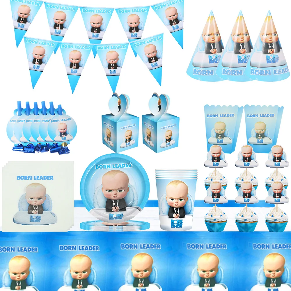 Décoration de fête d'anniversaire sur le thème des dessins animés, vaisselle jetable, gobelets et assiettes Baby Boss, cadeaux pour fête d'anniversaire d'enfants, fête de naissance