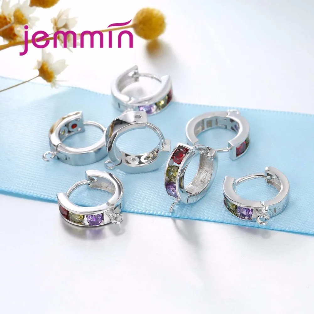 10 pz/lotto Rosso Verde Viola CZ Pietra Pavimenta Orecchini Genuino 925 Risultati Dei Gioielli In Argento Sterling per Le Donne Orecchini A Cerchio FAI DA TE
