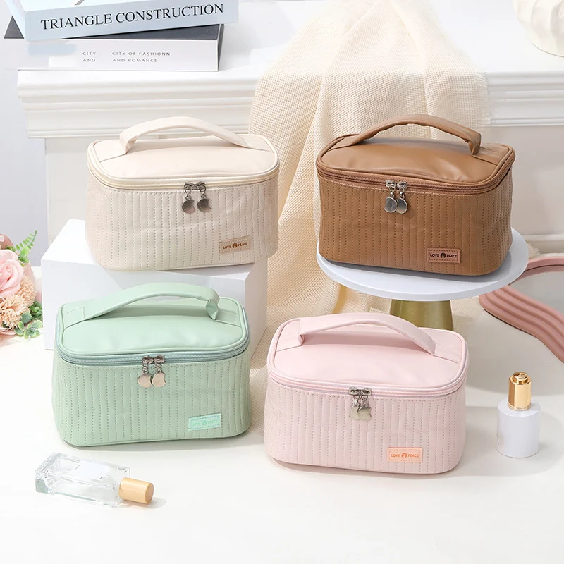 PU Fashion Simple Tote Women Makeup Bag Large Capacity Toiletry Cosmetic Storage Pouch Portable Travel Organizer Make Up Bag