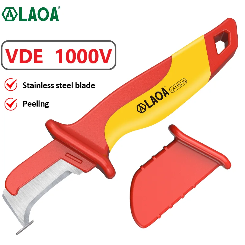 LAOA Insulated Electrician Knife Cable Stripping Knife Straight Curved Hook Fixed Blade VDE Wire Stripper Peeling Shears