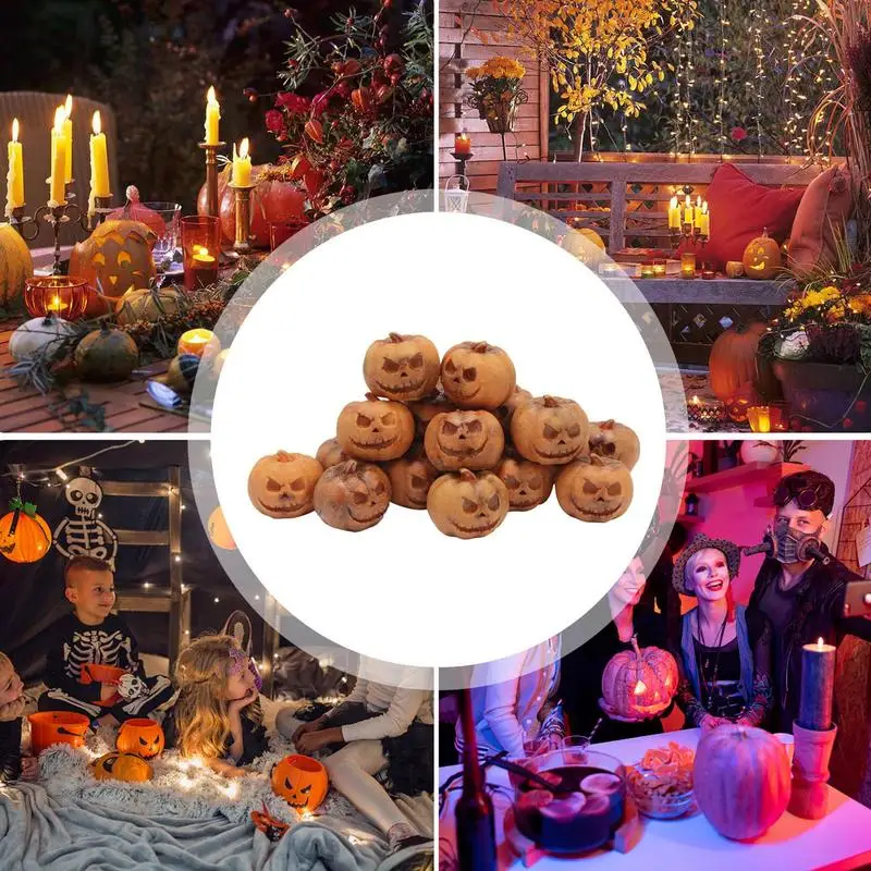 Halloween Resin Pumpkin Miniatures set 20pcs Smiling Face Pumpkin For Halloween Party Garden Decoration Landscape Paving Stone