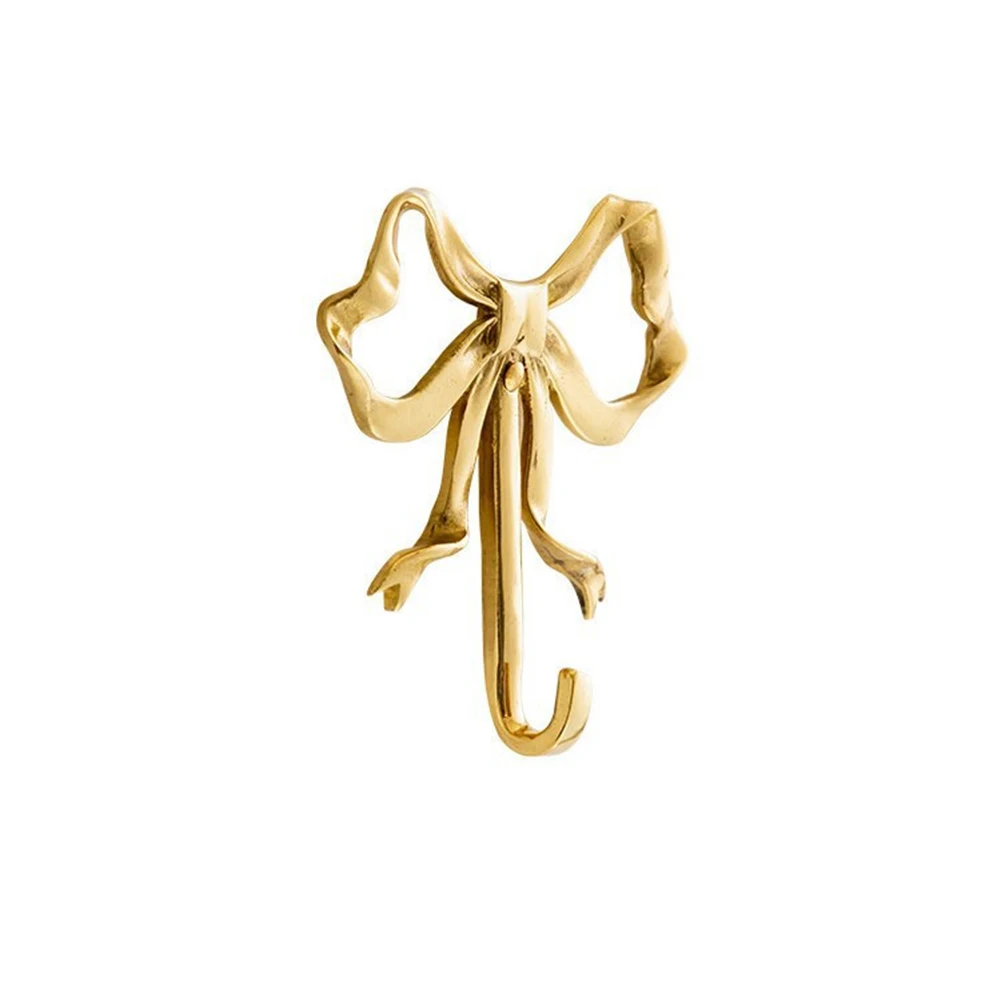 Decorative Gold Bow Wall Hooks Alloy Material for Home Organization Wall Mounted Towel Hat Coat Hook Set of 4 Units