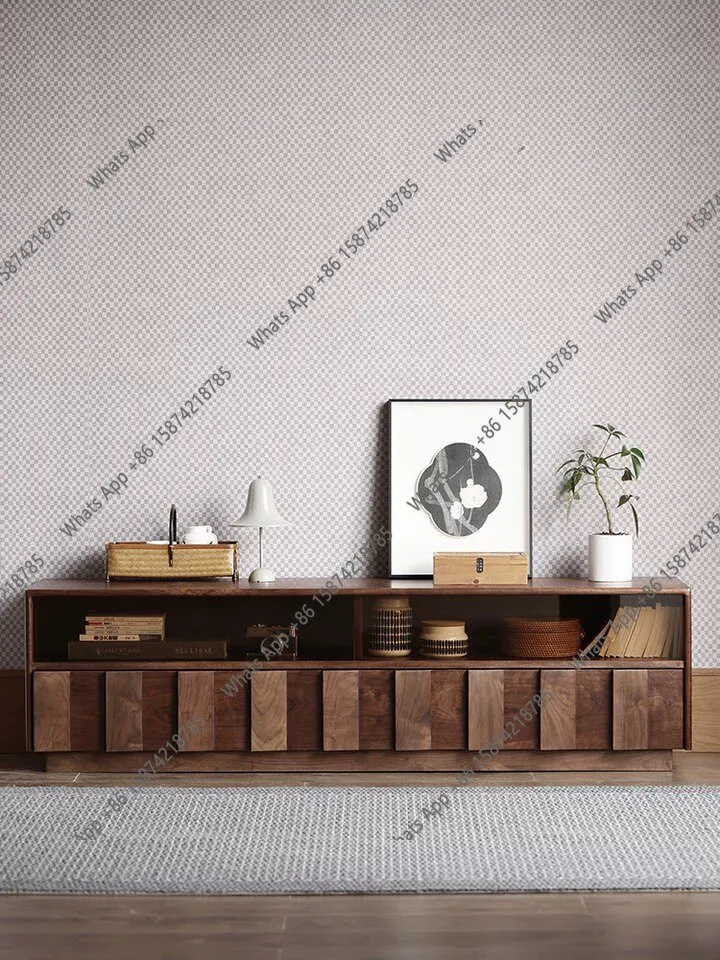 

Black walnut TV cabinet Nordic simple modern living room locker Solid wood floor TV cabinet