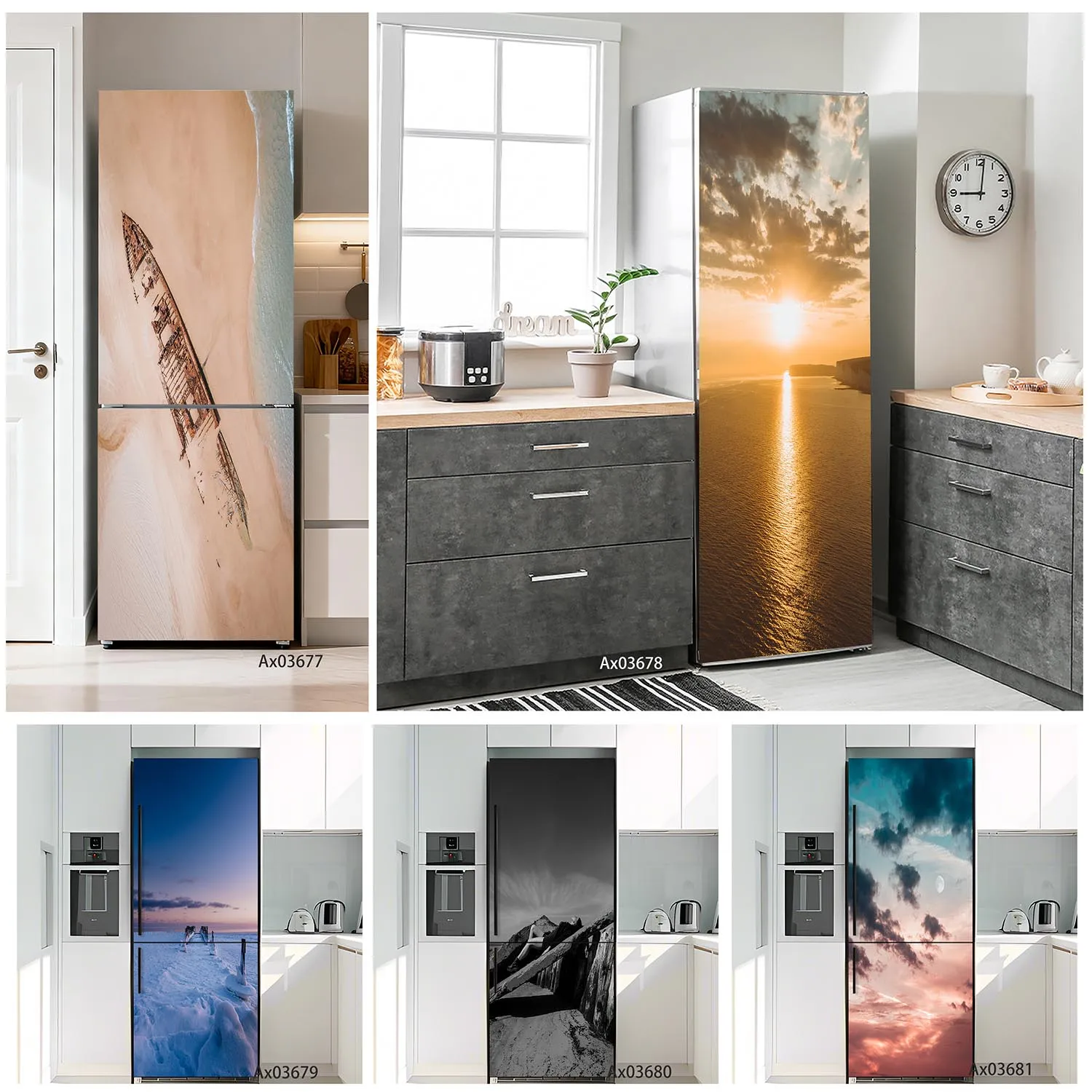 

Aerial Beach Shipwreck Fridge Stickers Full Door Covered Wallpaper Self-adhesive Sticker for Wall Decals Home Decoration