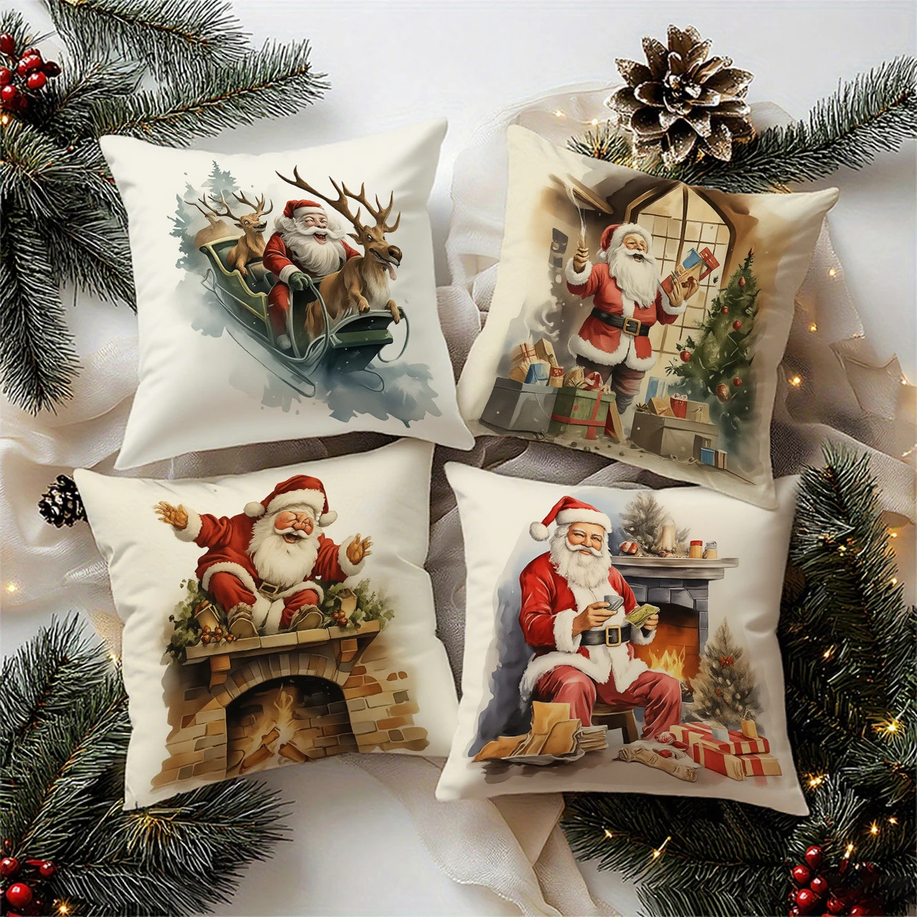 Santa Claus Christmas Pattern Cushion Cover Suitable for Sofa Bedroom Car Pillow Cover