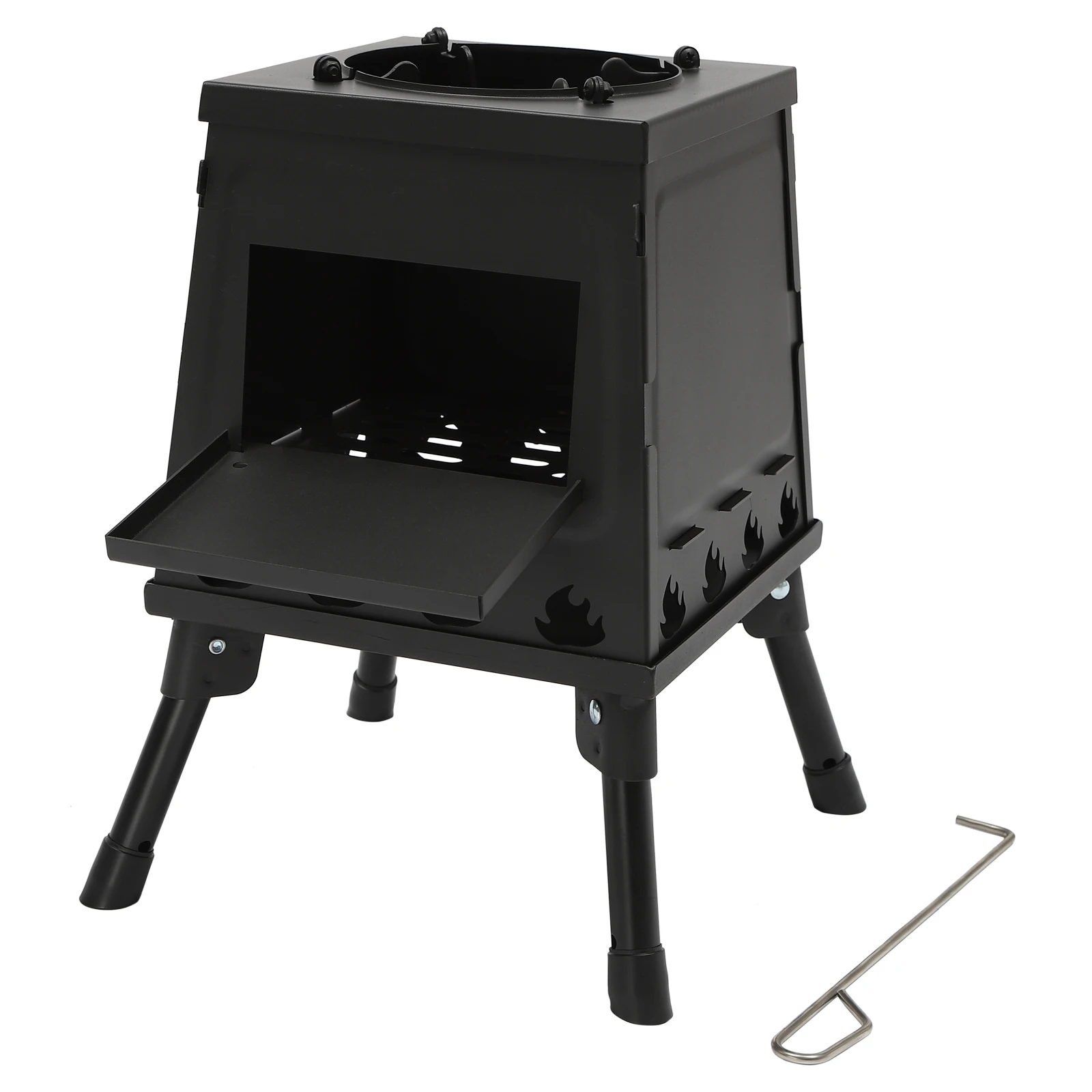 Schwarz/Grün Zeltkocher Tragbarer Windgeschützter Klappbarer Holzofen für Outdoor-Zelte mit Verstellbarem Topfhalter und Großem Einfülltisch – Detail 10