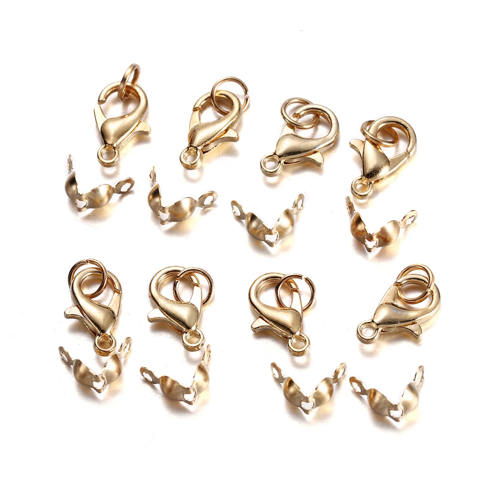 80pcs/Lot Hypoallergenic Alloy Lobster Clasp Jump Rings Clasp Crimp End Kit For Bracelet Necklace DIY Jewelry Making Connector