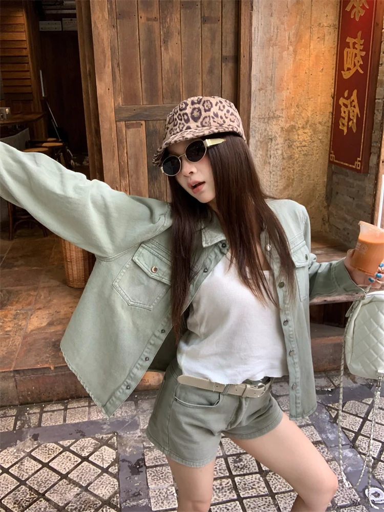 

Denim Coats For Ladies Womens Autumn Tweed Notched Cinching Double-Faced Highstreet Niche Sashes Waistband Elegant Pleated Daily