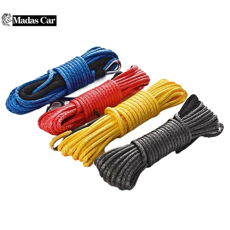 1/4''x50' 7700LBs Synthetic Winch Line Cable Rope with Black Protecing Sleeve Towing Rope for ATV UTV