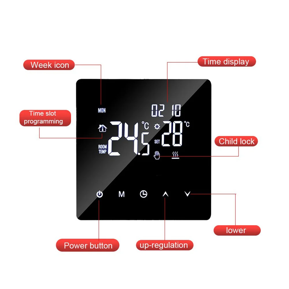 WiFi for enabled Temperature Controller Intelligent Thermostat Black Smart Temperature Control Temperature Range 5-90
