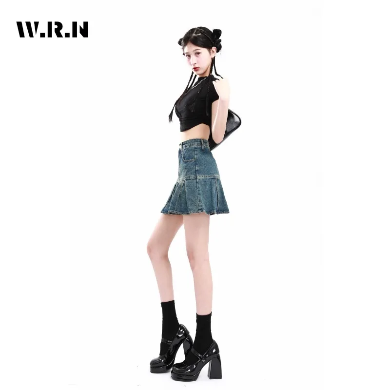 Koreanischer Stil y2k schlank kurz geschnittener Jeans rock Frauen Mode blau hohe Taille A-Linie Rock Frühling Sommer Hotsweet Minirock