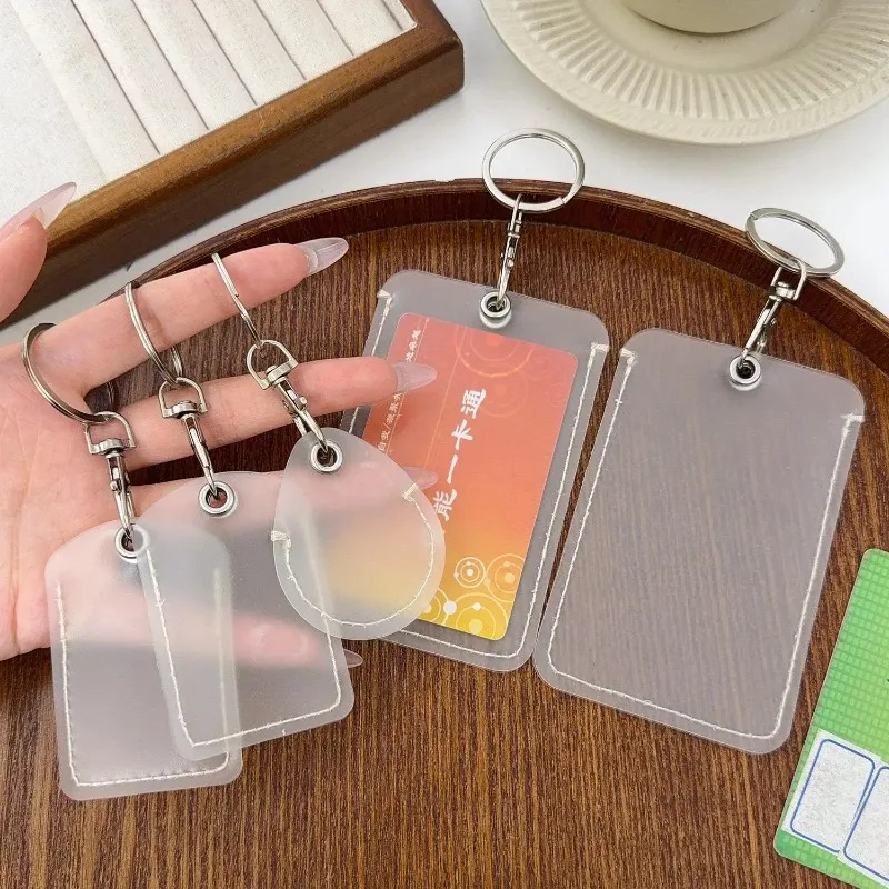 10/1PCS Portable Transparent Bus Card Holder with Key Ring Metal Keyring Cards Protective Cases Mini Card Holder Bag
