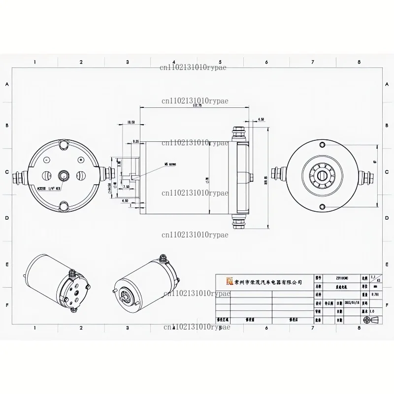 12V hydraulic pump motor, 500W, permanent magnet, brushed type, 4000 rpm, DC