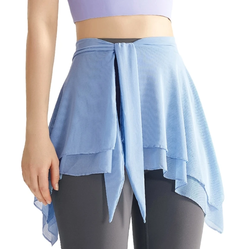 Girls Ballet Wrap Skirt Asymmetric Mesh Dance Skirt Women Skate Wrap Scarf Skirt