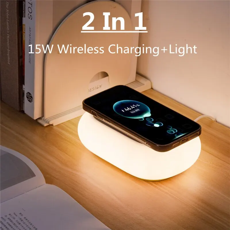 Wireless Charger Pad Stand Camping Light LED Night Lamp Light Rechargeable For Outdoor Tent Lamp Emergency Lantern Fast Charging