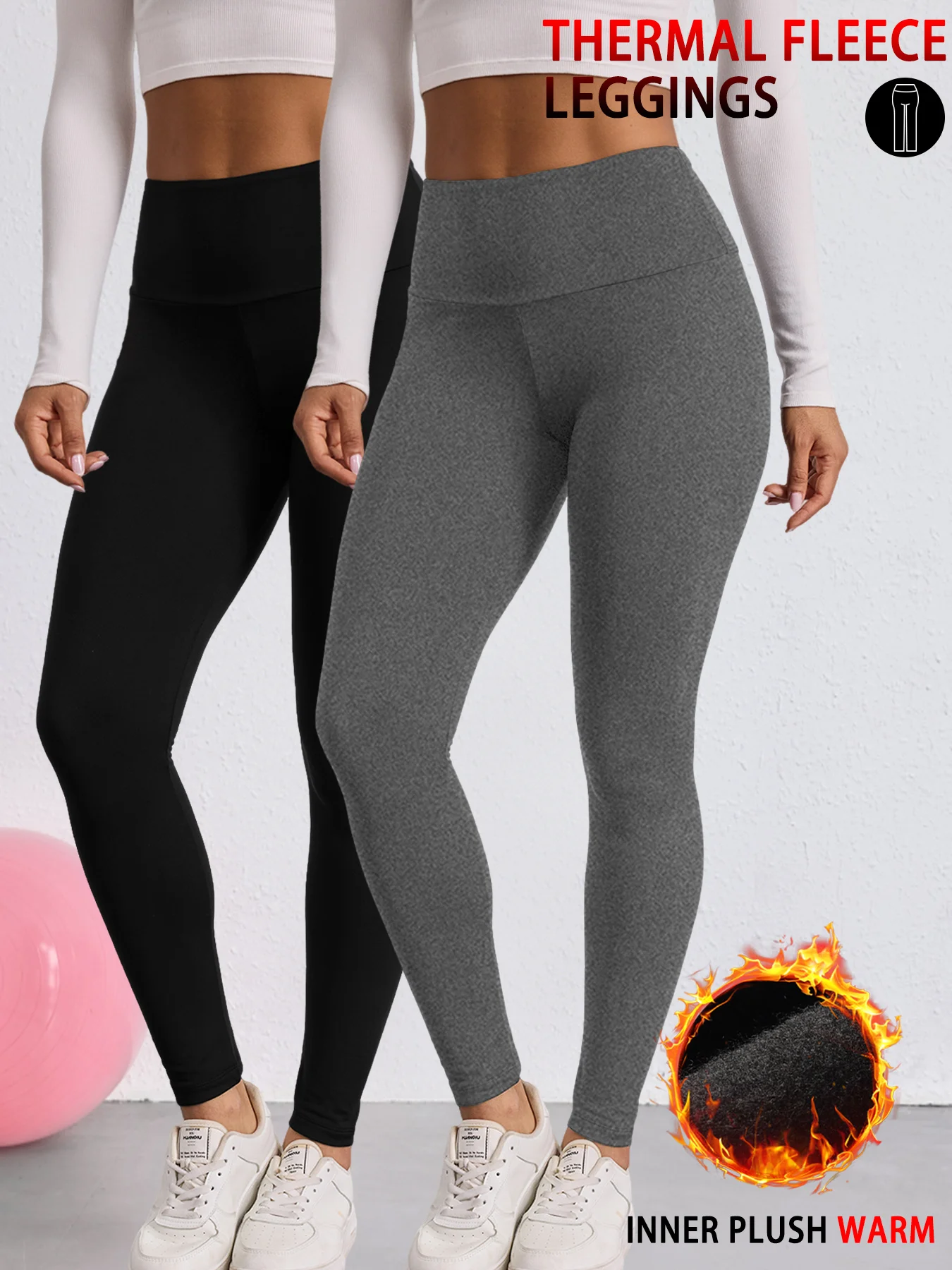

2 Pack Women's fleece lined workout leggings with high waistband for winter running, yoga practice and daily athletic activities
