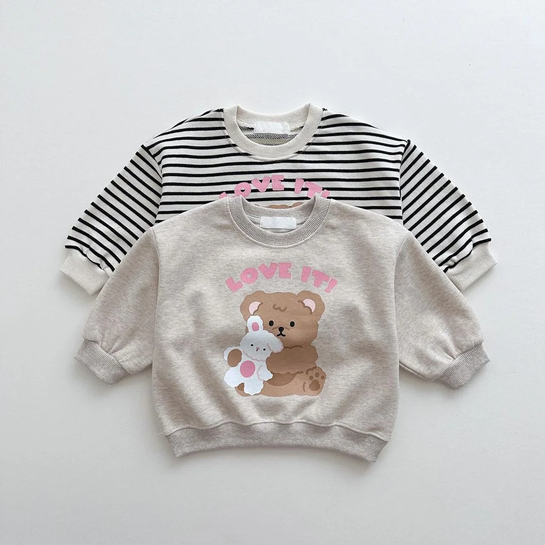 Camisetas de manga larga para bebé, sudadera informal con estampado de dibujos animados a la moda, Tops holgados a rayas para niño y niña, novedad de primavera 2024