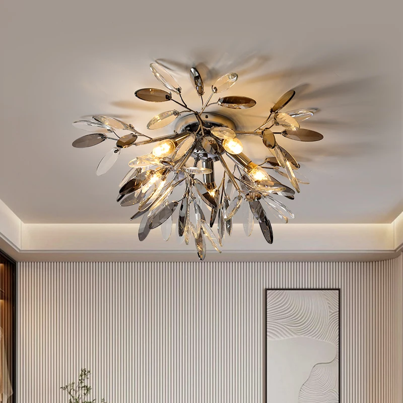 

Light Luxury 2022 Bedroom Crystal Chrome Ceiling Lamp Restaurant Nordic Postmodern Master Bedroom Room Creative Flower Lamps