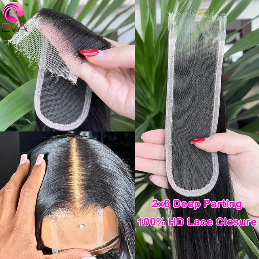 

Накладка для волос Eva Hair 2x6 HD Lace Closure, прямые волосы, в стиле Ким К, предварительно выщипанные, из натуральных волос, с глубоким пробором, 6 дюймов, HD Lace Closures, Body Wave