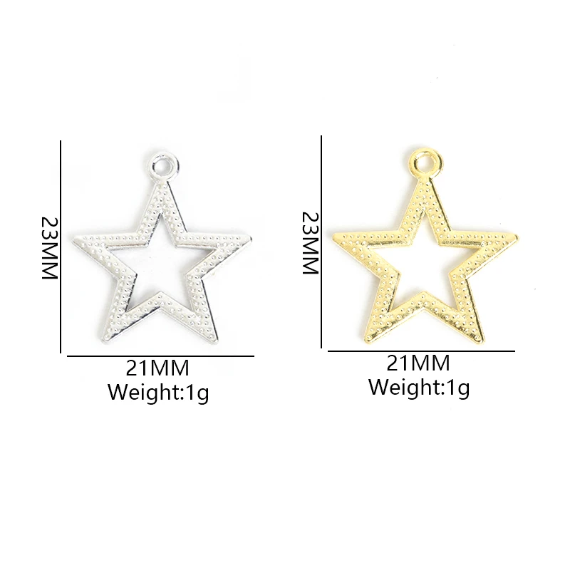 10pcs Sparkling Star Crystals Rhinestones Metal Charms 21*23mm Pentagram Gold Silver Color Alloy Pendants for DIY Jewelry Making