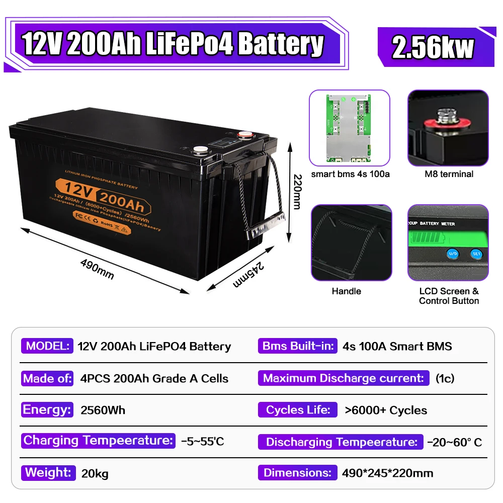 LiFePO4 12V 24V 48v 70ah 100ah 200ah 280Ah Brand New LiFePO4 Lithium Battery 100A BMS 6000+ cyclic for Inverter Solar RV No Tax