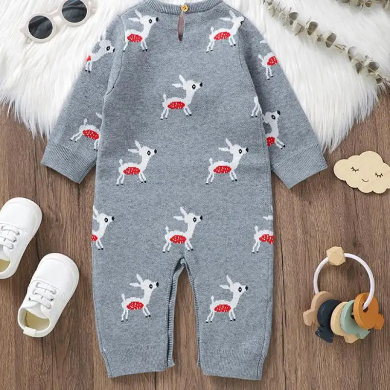 Autumn Winter Knitwear Baby Clothes Boy Girl Cartoon Deers Knitted Romper Newborn Warm Casual One-piece Infant Fashion Jumpsuit