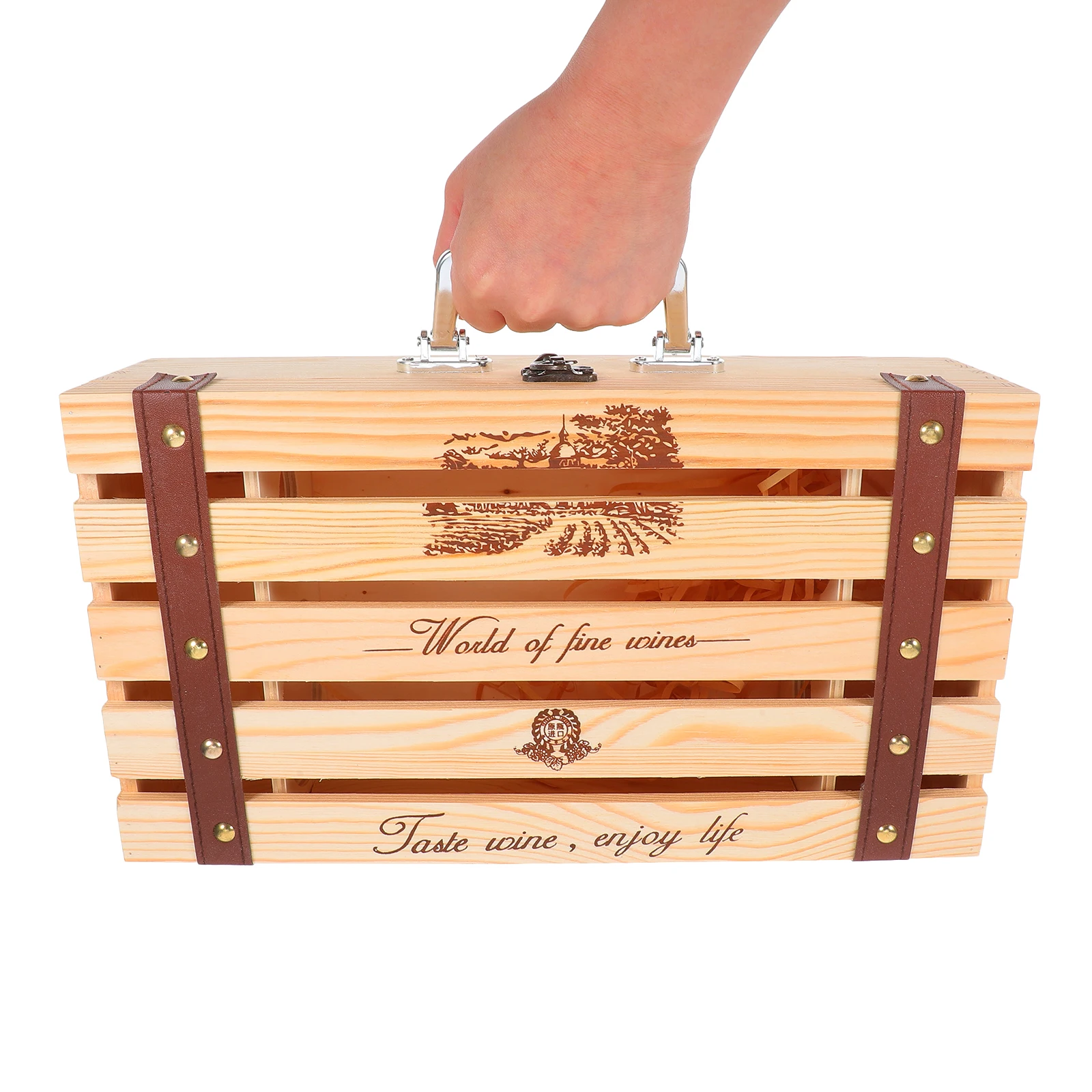 

Red Gift Box Bottle Holder Carrier Household Decorative Storage Case Wooden