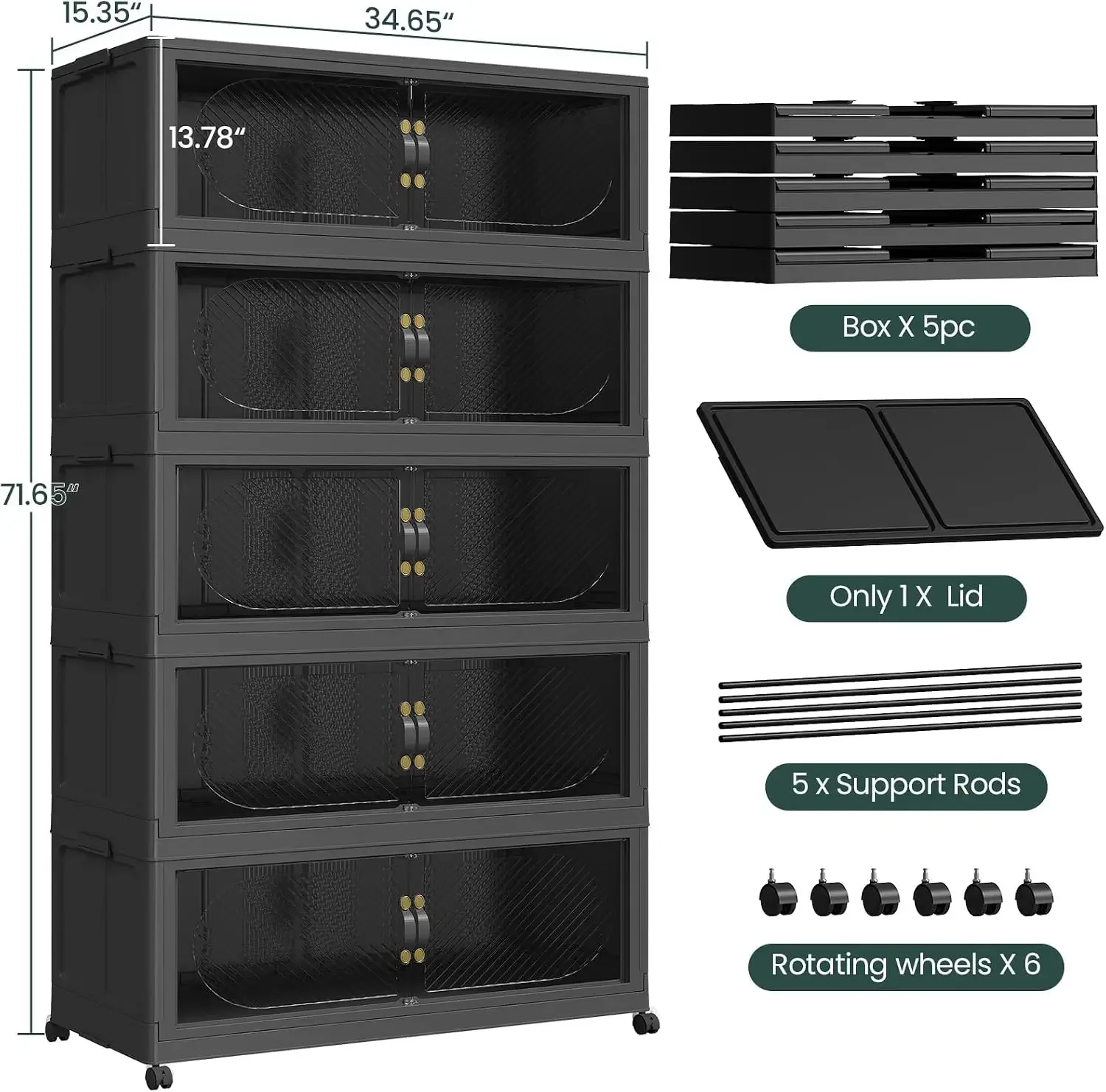 1200QT Extra Large Stackable Storage Bins with Lid, 300Gal Plastic Closet Organizers and Storage Drawer, Collapsible Cabinet Box