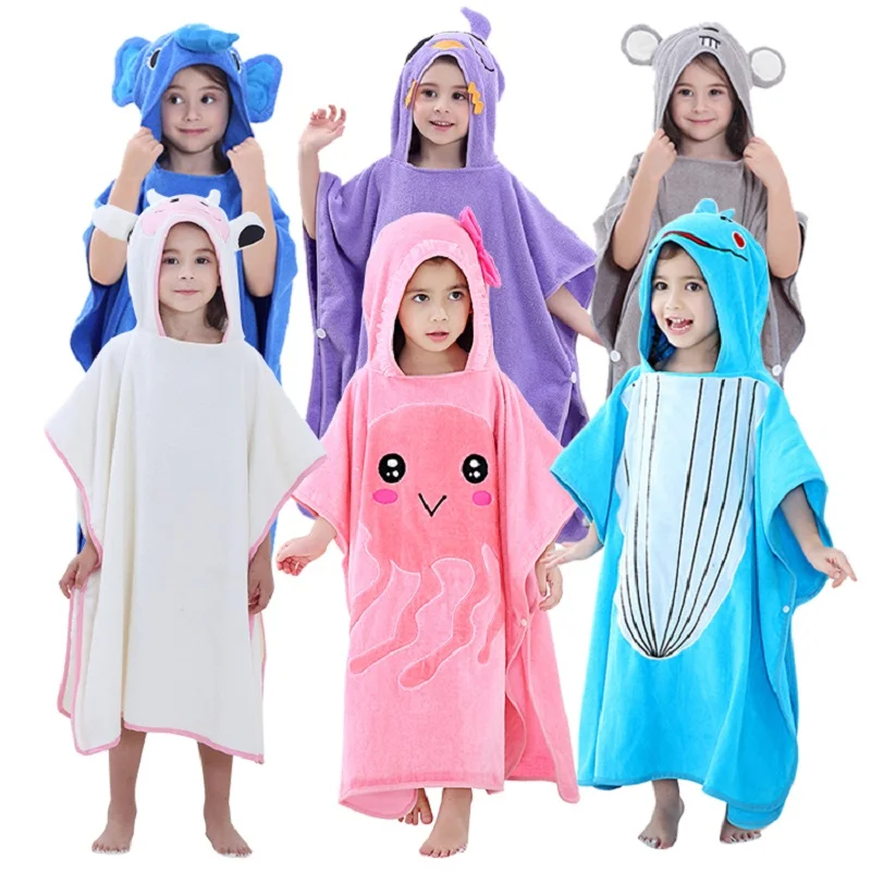 

100%Cotton Baby Bathrobe Cartoon Animal Kids Hooded Towel Bathroom Towel Swing Towler