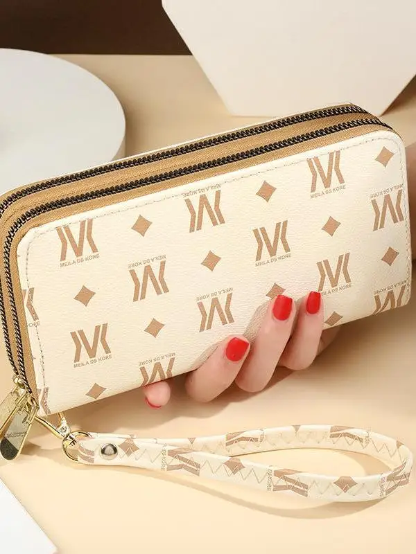 trendy-long-women's-wallet-korean-style-large-capacity-double-zipper-mobile-phone-bag-printed-handheld-bag-single-shoulder-bag