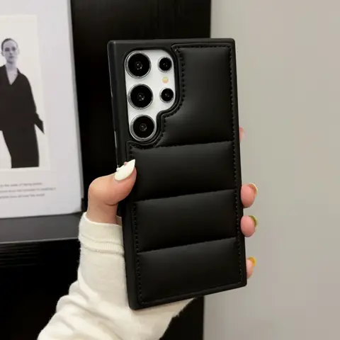 Puffer Phone Case For Samsung S25 S24 S23 S22 Ultra Plus Luxury Soft Fabric Down Jacket Phone Cases for Galaxy S25 S24 Ultra S23