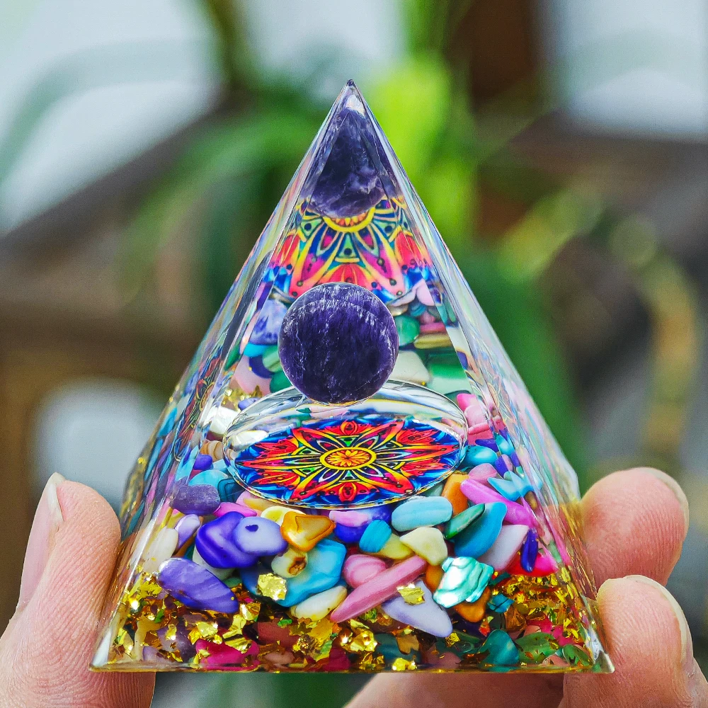 AierCrystal Crystals Energy Pyramid Colored Agate Stone Reiki Healing Chakra Meditation Tool Room Decoration Christmas Gifts