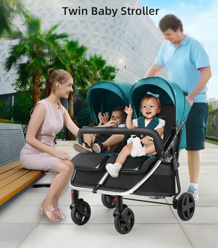 Twin baby stroller double seat stroller can sit and lie down, one key fold light-weight double baby stroller with high quality