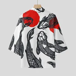 Koi Carp Print Samurai Shirt Clothing Traditional Haori Kimono Women Men Japanese Anime Asian Streetwear Cardigan Yukata Cosplay