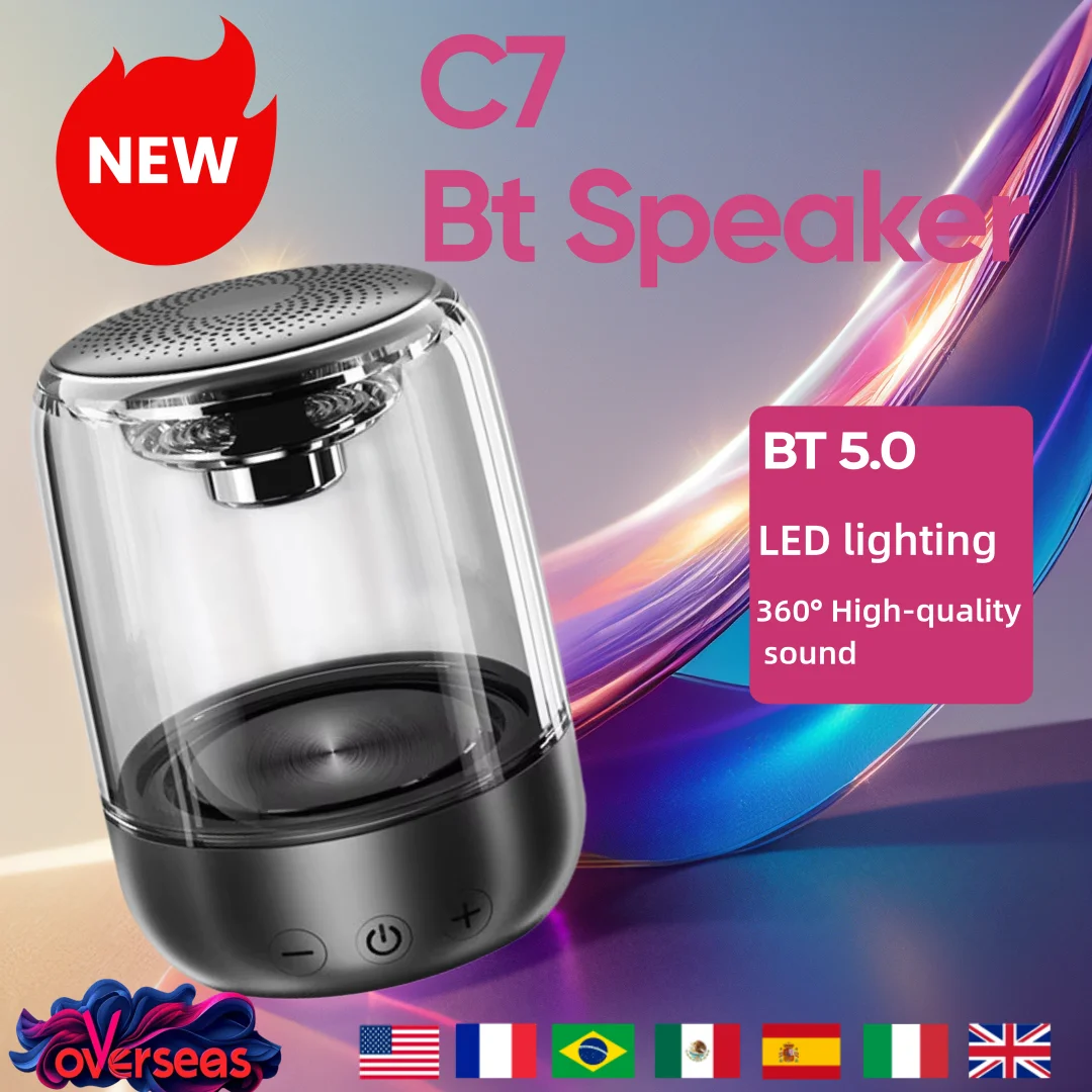 C7 Transparant Kristal Bluetooth-luidspreker Kleurrijke sfeer Lichtgevende draadloze luidspreker TWSBox 6Ddraagbare Bluetooth-luidspreker