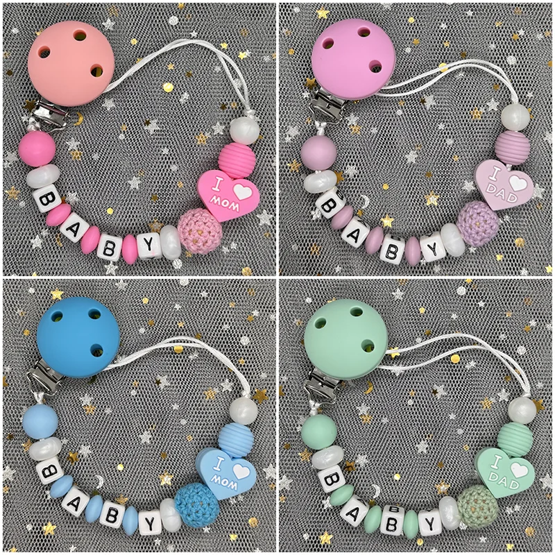 Hot 1Pcs Silicone Baby Pacifier Custom Personalised Name Silicone Pacifier Silicone Love Crochet Parent Child Interaction Bead