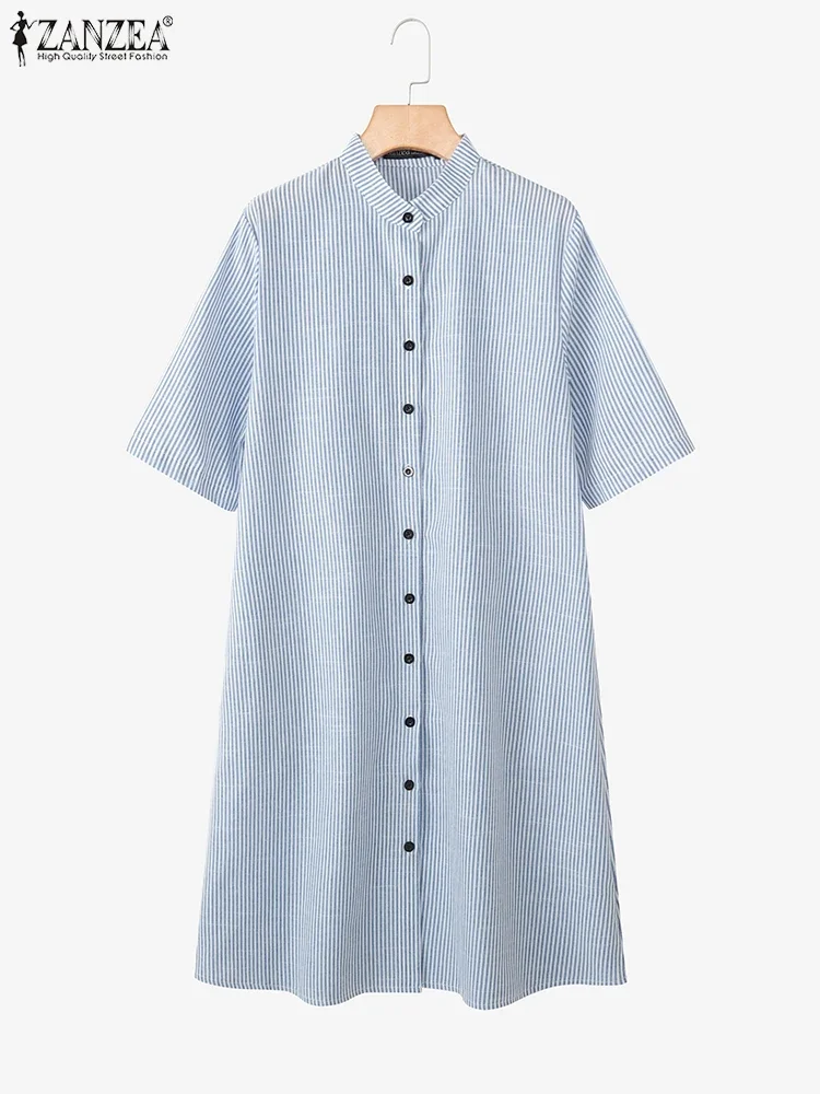 ZANZEA Abito camicia moda donna 2025 Abito autunnale Casual Mezza manica Bottoni Abito longuette Elegante lavoro agitato Vestito estivo Abiti
