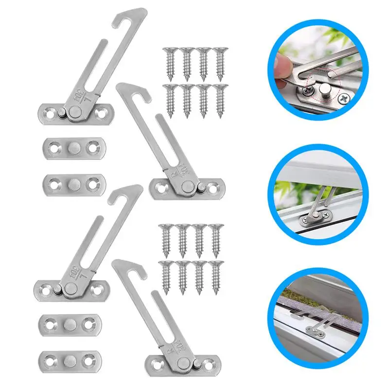 4 Pcs Window Stopper Child Locks Opening Stoppers For Sliding Windows Security Concealed Restrictor Angle Latch Window Locks