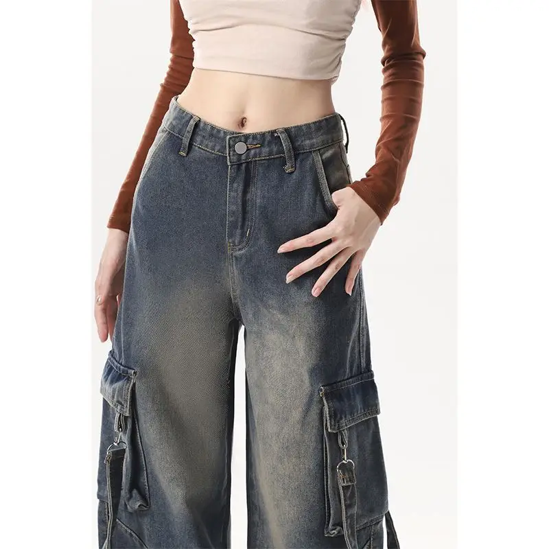 Y2K Streetwear Multiple Pockets Baggy Cargo Jeans Pants For Women Clothing Vintage Loose Women Denim Trousers Pantalon Women's